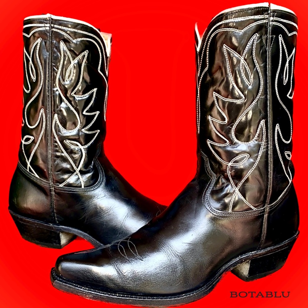 ACME Vintage Black Leather Handmade Cowboy Western Rockabilly Boots Men's 10.5